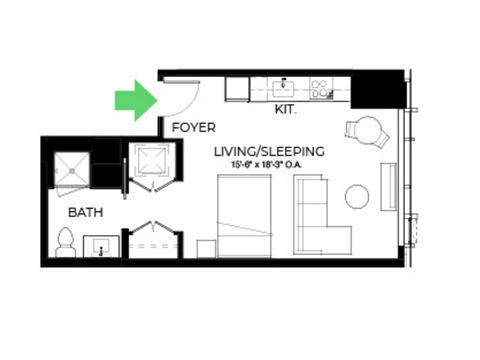 Floor plan for studio, 1 bath, 450 sqft